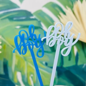 Palillo para revolver Oh Boy, palito para revolver, marcador para bebidas, decoración para baby shower, regalo para bebé niño, decoración para fiestas, bebida tiki, palillo para cóctel, agitador de bebidas