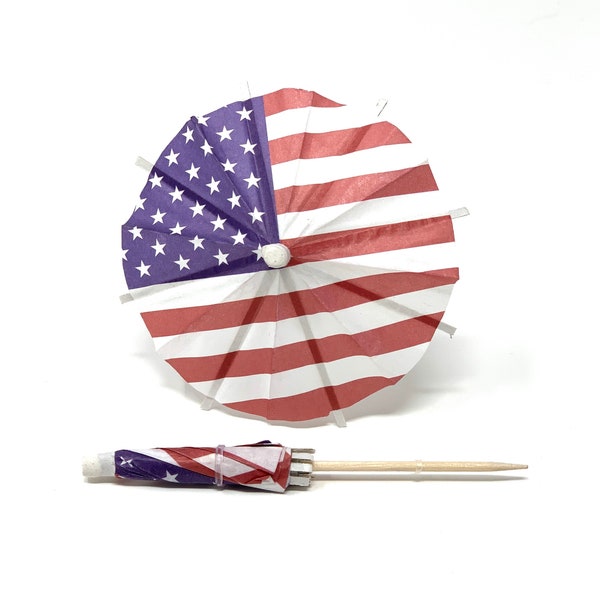 American Flag Cocktail Umbrella | Patriotic Decor | Fourth Of July Party | Tiki Drink Umbrella | Cocktail umbrella |Cupcake Topper 20 Pieces