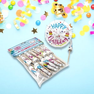 Happy Birthday Cocktail Umbrella,  drink garnish for parties and celebrations. Cupcake topper, party favor, gift for her, him and friend.