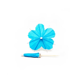 Blue Hibiscus Flower Cocktail Umbrella, Set of 20, Wedding decor, Cupcake Topper, Tiki Drink Umbrella,Beach party, bridal shower
