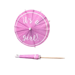 Cocktail Umbrellas |  It's A Girl | 20 Pieces | Drink Umbrellas | Baby Shower | Baby Girl Gift | Cupcake Topper | Tiki Drink Umbrella