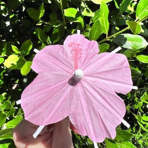 Light Pink Hibiscus Flower Cocktail Umbrella, Set of 20, Wedding decor, Cupcake Topper, Tiki Drink Umbrella,Beach party, bridal shower