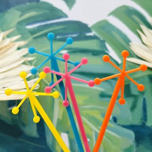 Palm Springs Mid Century Modern stir stick set of 4, Tropical Cocktail Stirrer and Swizzle Stick, Great for drinks, gifts and party favors