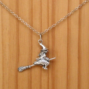Sterling silver witch pendant, Halloween gift, Sterling silver pendant, Witch jewelry