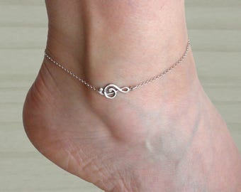 Sterling Silver Treble Clef Anklet, Delicate Music Jewelry
