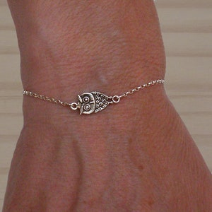 Sterling Silver Owl Bracelet, Adjustable Lucky Amulet