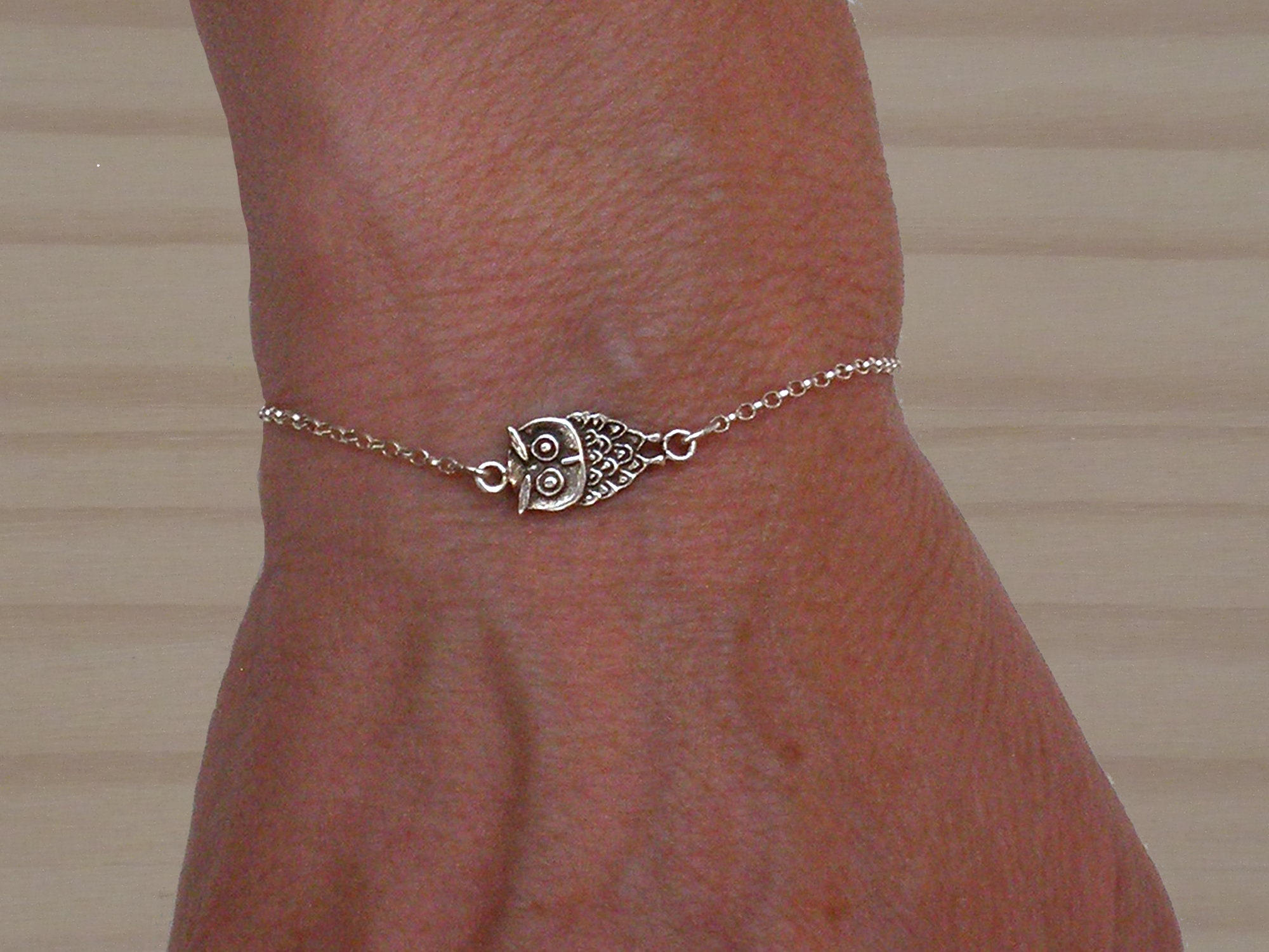 Sterling Silver Owl Bracelet, Adjustable Lucky Amulet