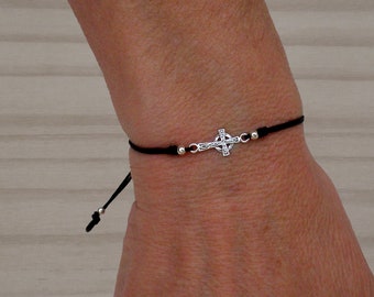 Silver celtic cross bracelet, Adjustable bracelet, Celtic cross, Sterling silver bracelet