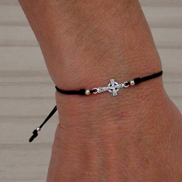 Bracelet croix celtique en argent, bracelet réglable, croix celtique, bracelet en argent sterling