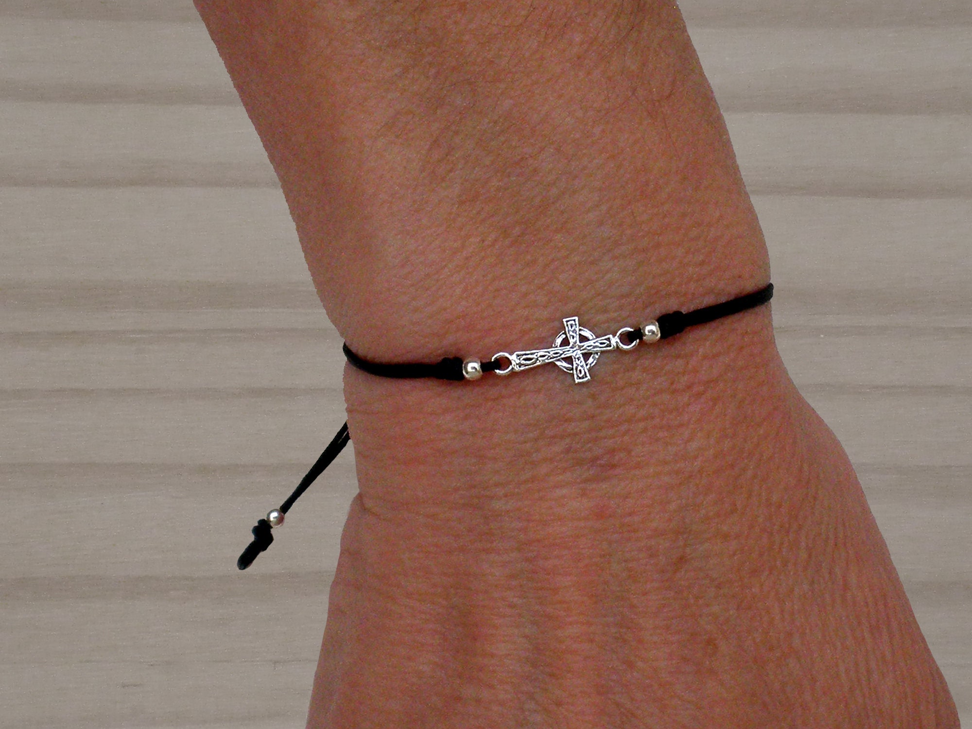 Silver Celtic Cross Bracelet, Adjustable Bracelet, Celtic Cross
