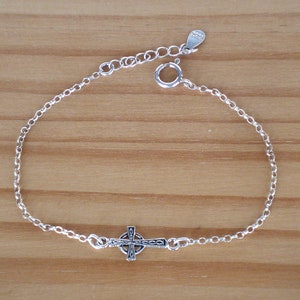 Sterling silver celtic cross bracelet, Cross bracelet, Silver bracelet, Adjustable bracelet