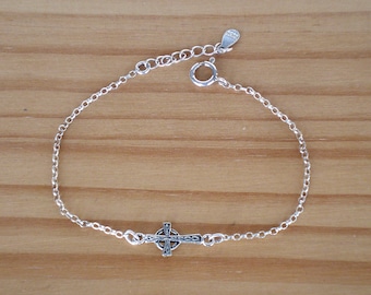 Sterling silver celtic cross bracelet, Cross bracelet, Silver bracelet, Adjustable bracelet