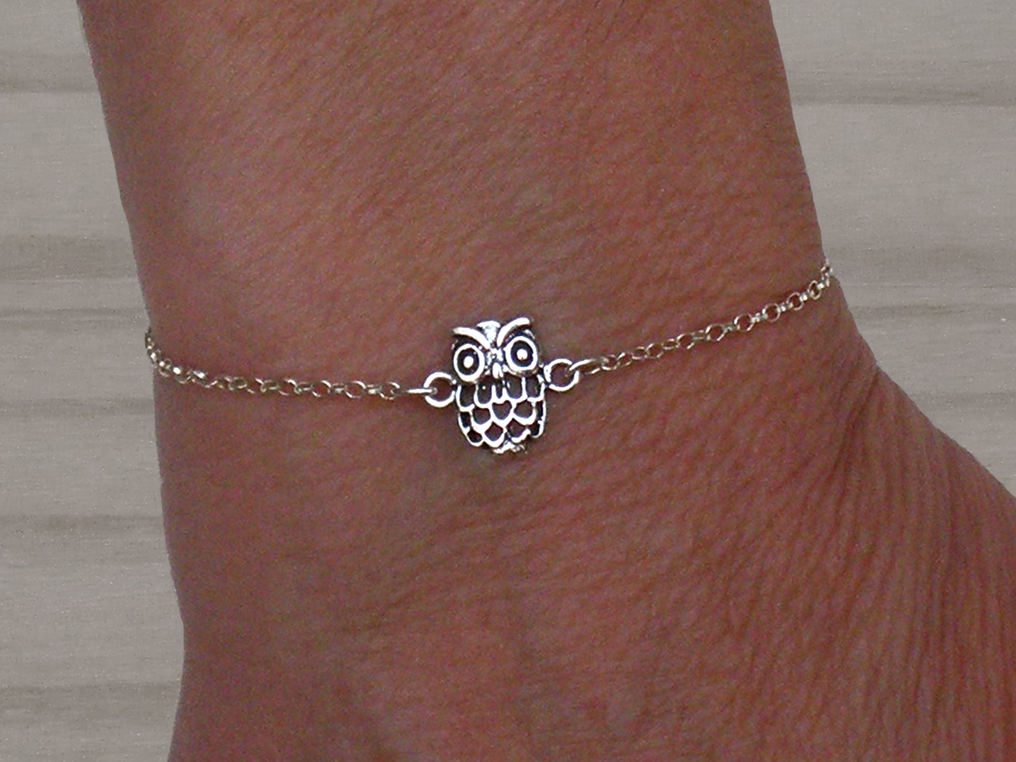 Sterling silver owl bracelet, Silver bracelet, Lucky charm, Owl bracelet, Adjustable bracelet, Amule