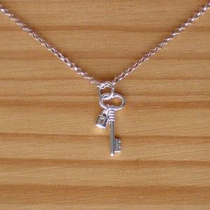 Sterling silver key pendant, Silver pendant, Key silver pendant, Key and lock
