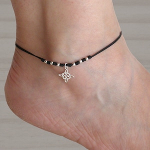 Bracelet de cheville noeud de sorcière en argent sterling, bracelet de cheville en cordon de nylon, amulette, noeud de sorcière