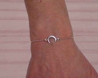Sterling silver upside down moon bracelet, Silver bracelet, Crescent moon bracelet, Adjustable bracelet