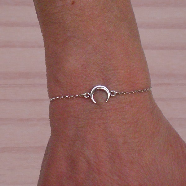 Sterling silver upside down moon bracelet, Silver bracelet, Crescent moon bracelet, Adjustable bracelet