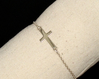 Pulsera de cruz de plata de ley, Pulsera de cruz, Pulsera de plata, Pulsera ajustable