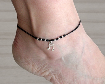 Sterling silver musical note anklet, Adjustable