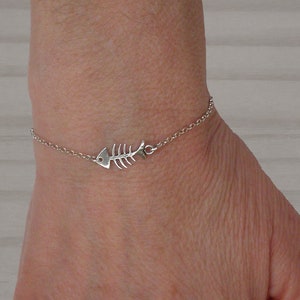 Sterling silver fish bone bracelet, Fish bone bracelet, Silver bracelet, Adjustable bracelet
