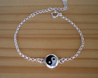 Sterling silver yin yang bracelet, silver bracelet, Yin yang bracelet, Adjustable bracelet
