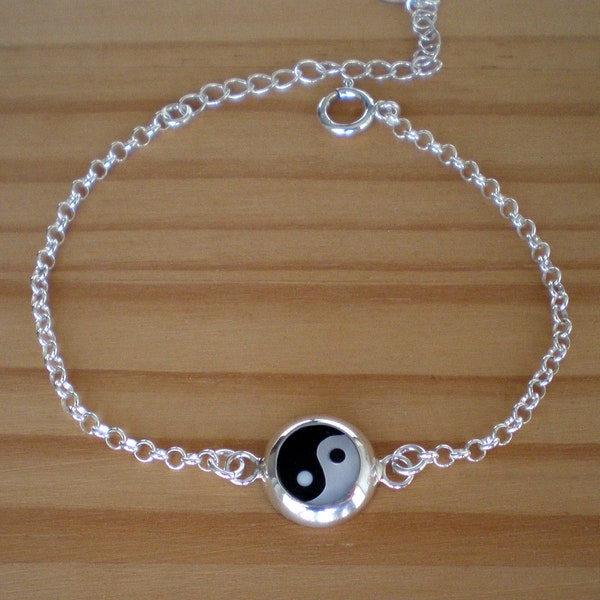 Bracelet yin yang en argent sterling, bracelet en argent, bracelet Yin yang, bracelet réglable