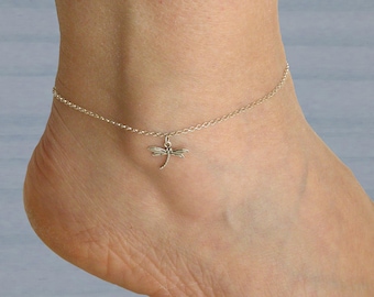 Sterling silver dragonfly anklet bracelet