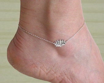 Fotlänk i sterlingsilver med lotusblomma, strandsmycken, buddhistisk symbol