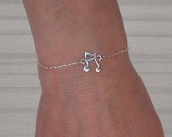 Sterling silver musical note bracelet, Music note bracelet, Silver bracelet, Adjustable bracelet