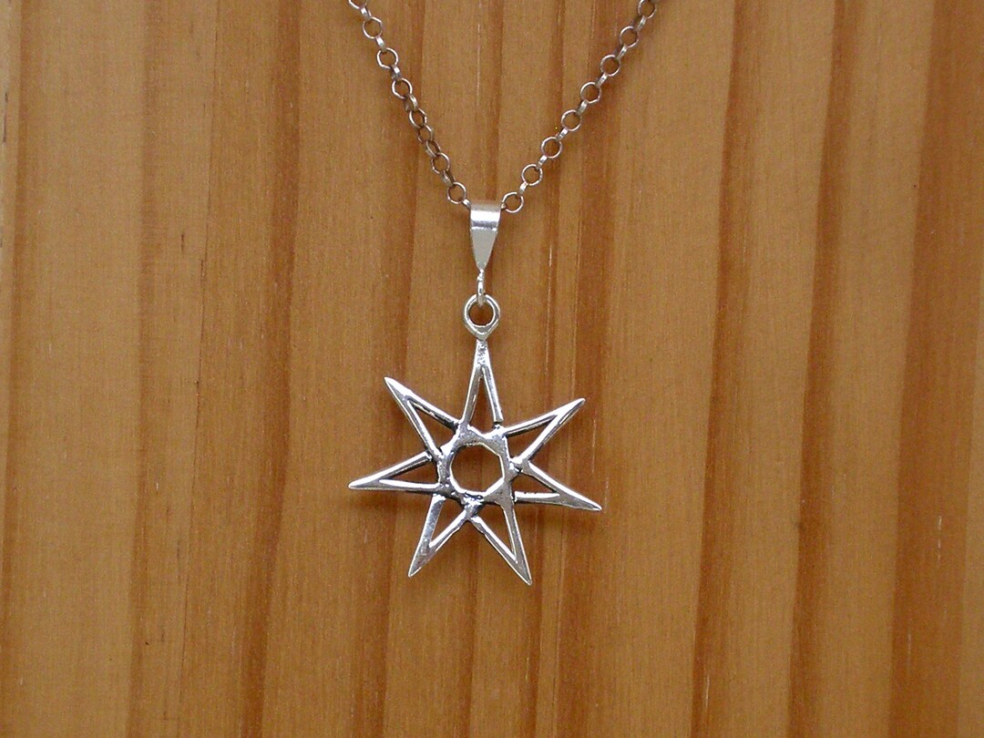 Silver Heptagram Elven Star Pendant Necklace, Septagram
