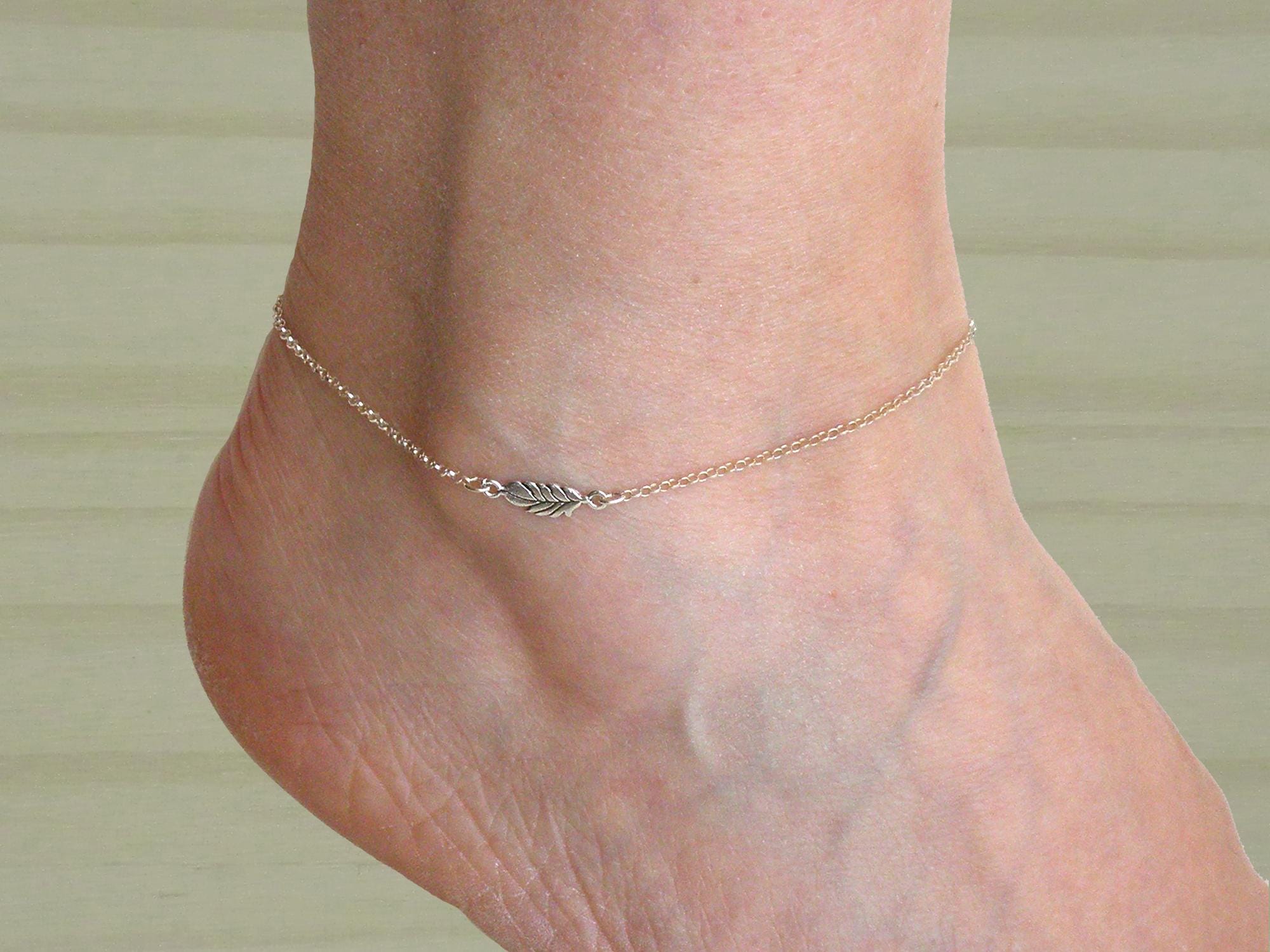 Sterling silver bird feather anklet