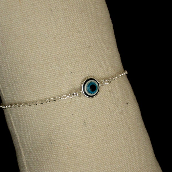 Bracelet mauvais œil en argent sterling, bracelet oeil turc, bracelet en argent, bracelet réglable