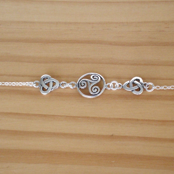 Bracciale celtico d'argento, bracciale regolabile, bracciale in argento Sterling, bracciale Triskele
