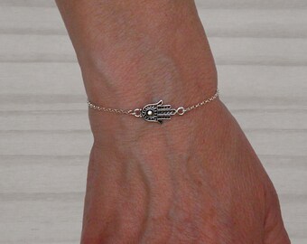 Sterling Silver Hamsa Hand Bracelet, Amulet, Silver Bracelet