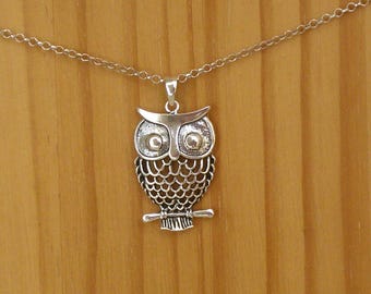 Pendentif chouette porte-bonheur en argent sterling, pendentif en argent, pendentif hibou, breloque