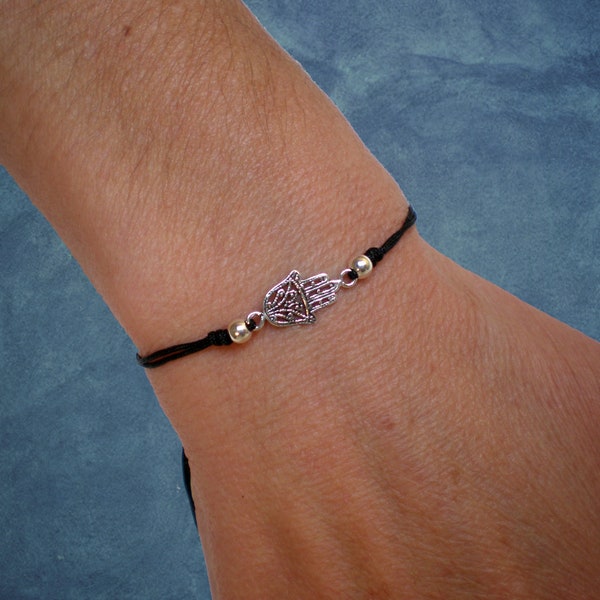 Bracelet en argent à main Hamsa, bracelet réglable, bracelet en argent Sterling, bracelet à la main de Fatima, Bracelet pour femme