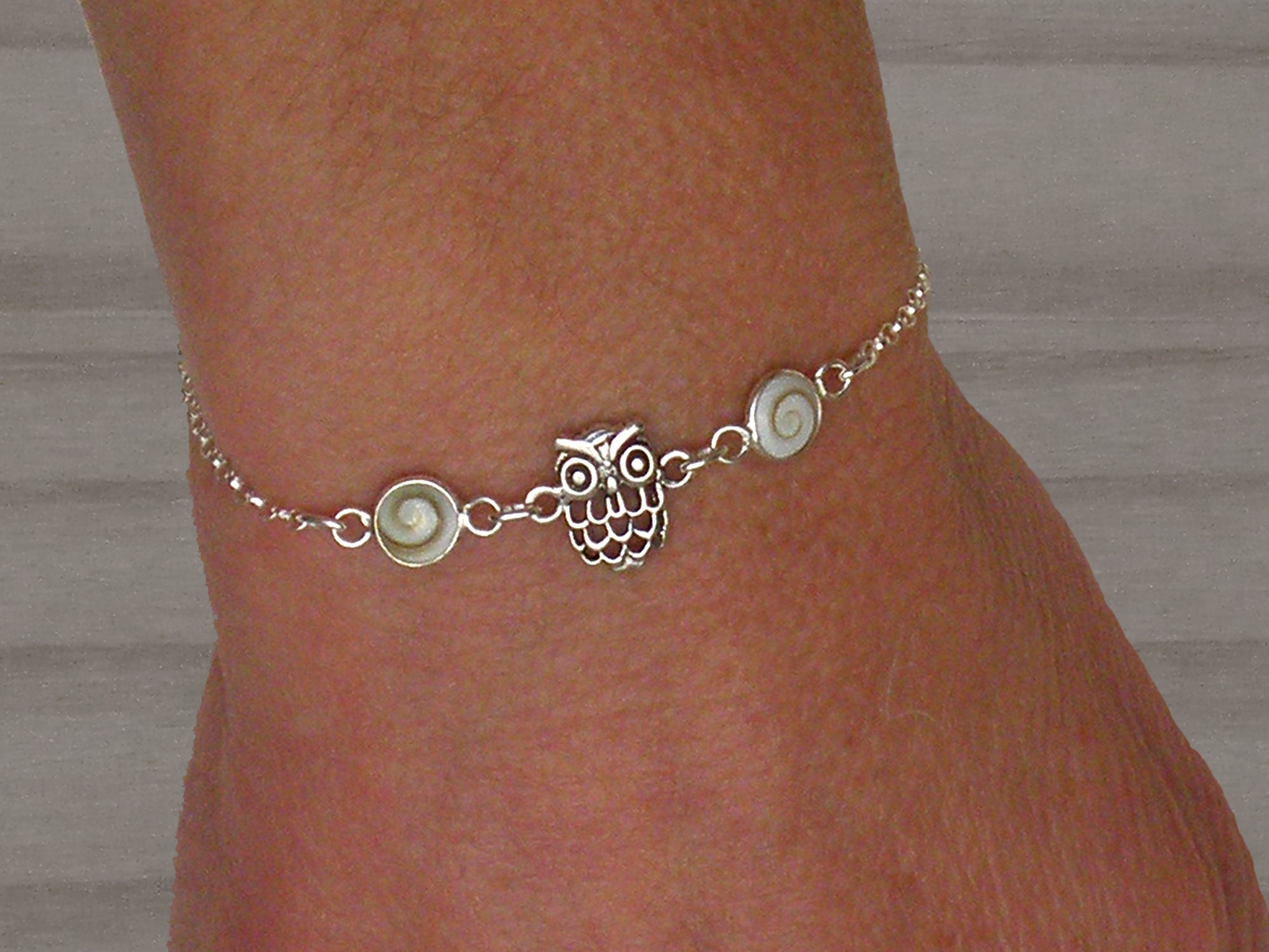 Sterling silver owl bracelet, Shiva eye bracelet, Adjustable bracelet, Sterling silver bracelet