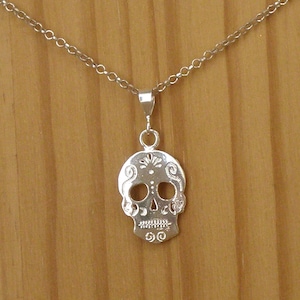 Pendentif tête de mort catrina en argent sterling, pendentif en argent, collier tête de mort mexicaine catrina