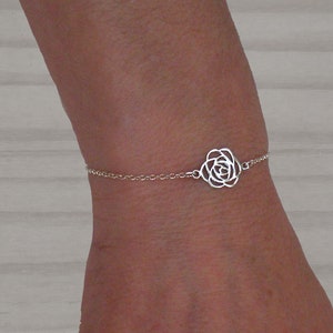 Sterling silver flower bracelet, Rose bracelet, Silver bracelet, Adjustable bracelet
