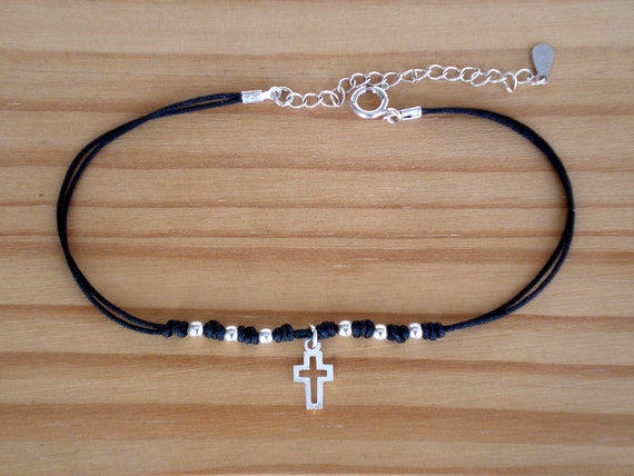 Sterling Silver Cross Anklet, Adjustable Anklet, Cross