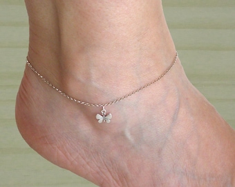 Sterlingzilveren vlinderenkelbandje, delicate strandsieraden