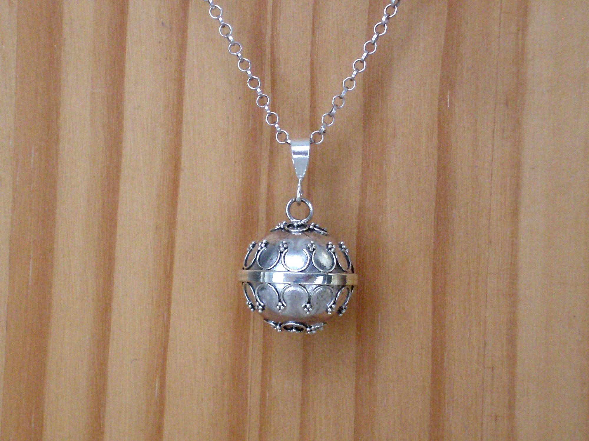 Ball Necklace Pendant ,16 Mm 925 Sterling Silver, Sphere High