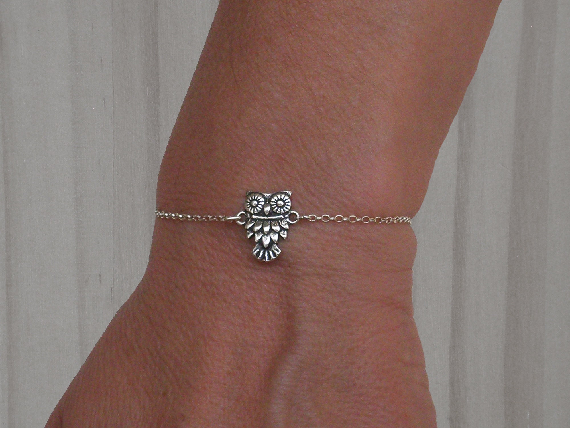 Sterling silver owl bracelet, Silver bracelet, Lucky charm, Owl bracelet, Adjustable bracelet, Amule