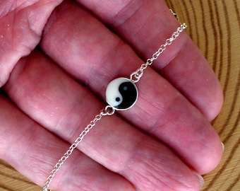 Sterling silver yin yang bracelet, Adjustable