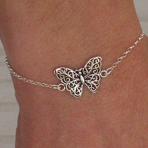 Bracelet papillon en argent sterling, bracelet papillon, bracelet en argent, bracelet réglable