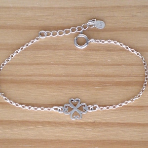 Sterling silver clover bracelet, Lucky charm bracelet, Adjustable bracelet, Clover bracelet