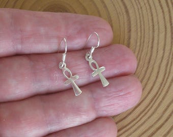 Sterling Silver Ankh Earrings, Egyptian Cross Jewelry