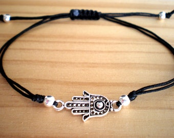 Hamsa hand silver bracelet, Adjustable bracelet, Sterling silver bracelet