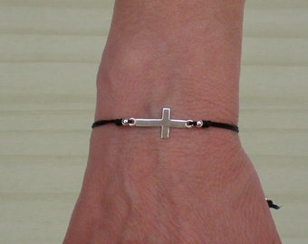 Pulsera de cruz de plata de ley, Pulsera ajustable, Pulsera de plata de ley, Cruz