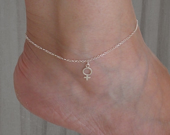 Woman symbol sterling silver anklet, Beach jewelry, Delicate anklet